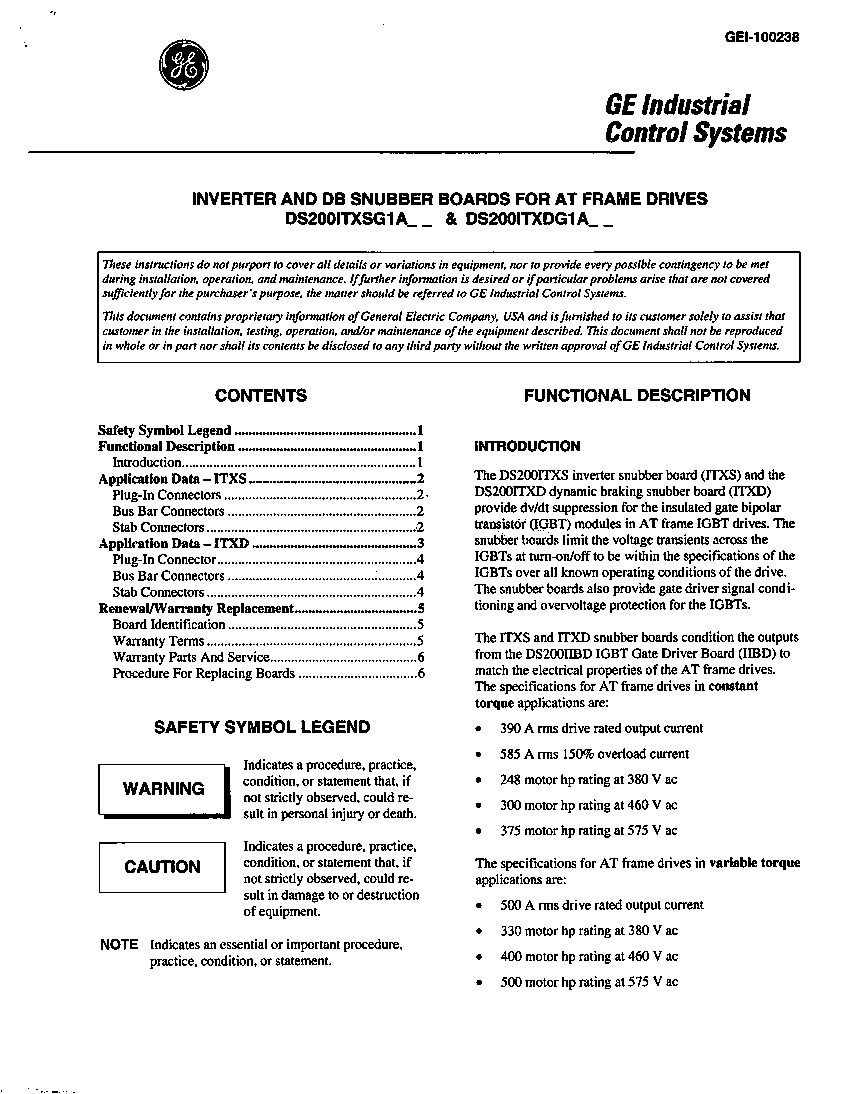 First Page Image of DS200ITXDG1A Inverter and DB Snubber Boards for AT Frame Drives.pdf